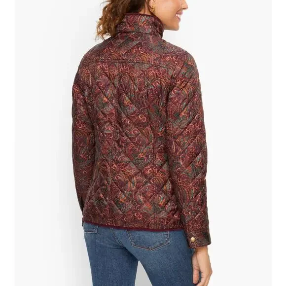 Talbots Quilted Jacket Sz XS Womens Paisley Maroon Purple Snap Zip Lightweight - Picture 5 of 10